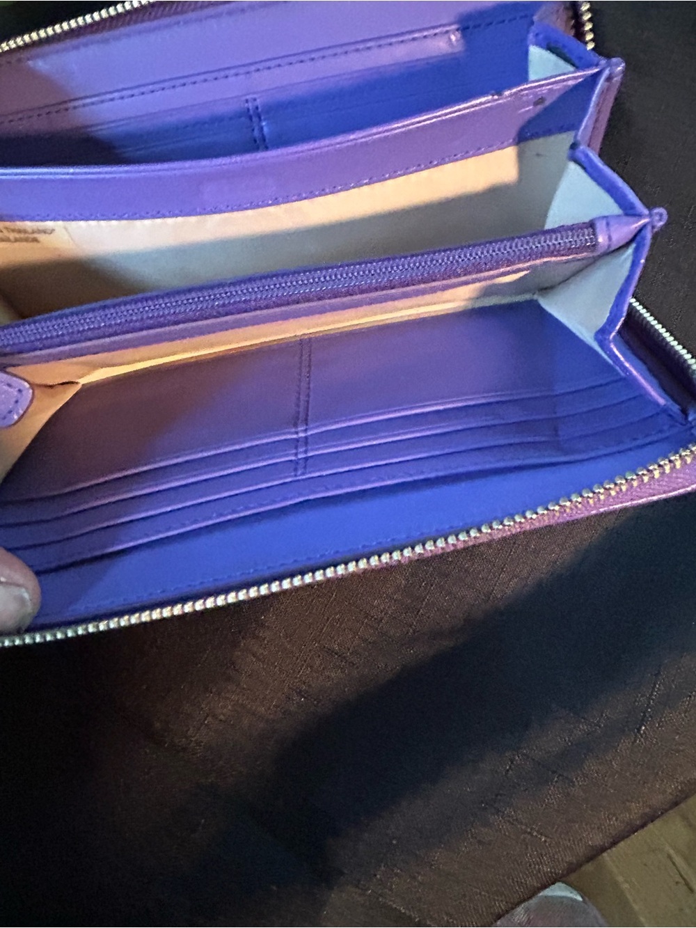 Coach Beige Signature Zip Wallet with Purple Trim - Picture 12 of 15
